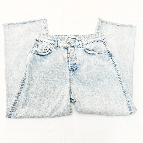 Zara Acid Wash Button Fly Denim Jeans Button Fly Straight Leg Size 8 - Picture 4 of 7